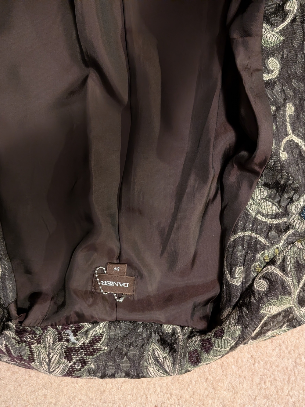 Jacquard Floral Long Women's Robe Coat in Earthy Shades with Multi-Color Accents - Picture 5 of 7